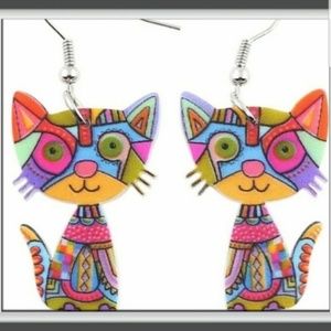 Colorful Whimsical Acrylic Cat Earrings